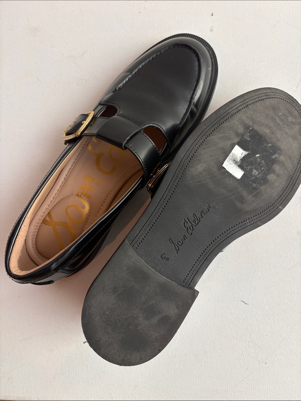 Sam Edelman Elaina Black Leather T-Strap Loafers 6.5 - Picture 9 of 10